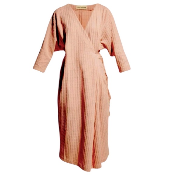 Mara Hoffman Tiffany Dress Pink Organic Cotton Belted Wrap Midi Oversized XS - Picture 5 of 10